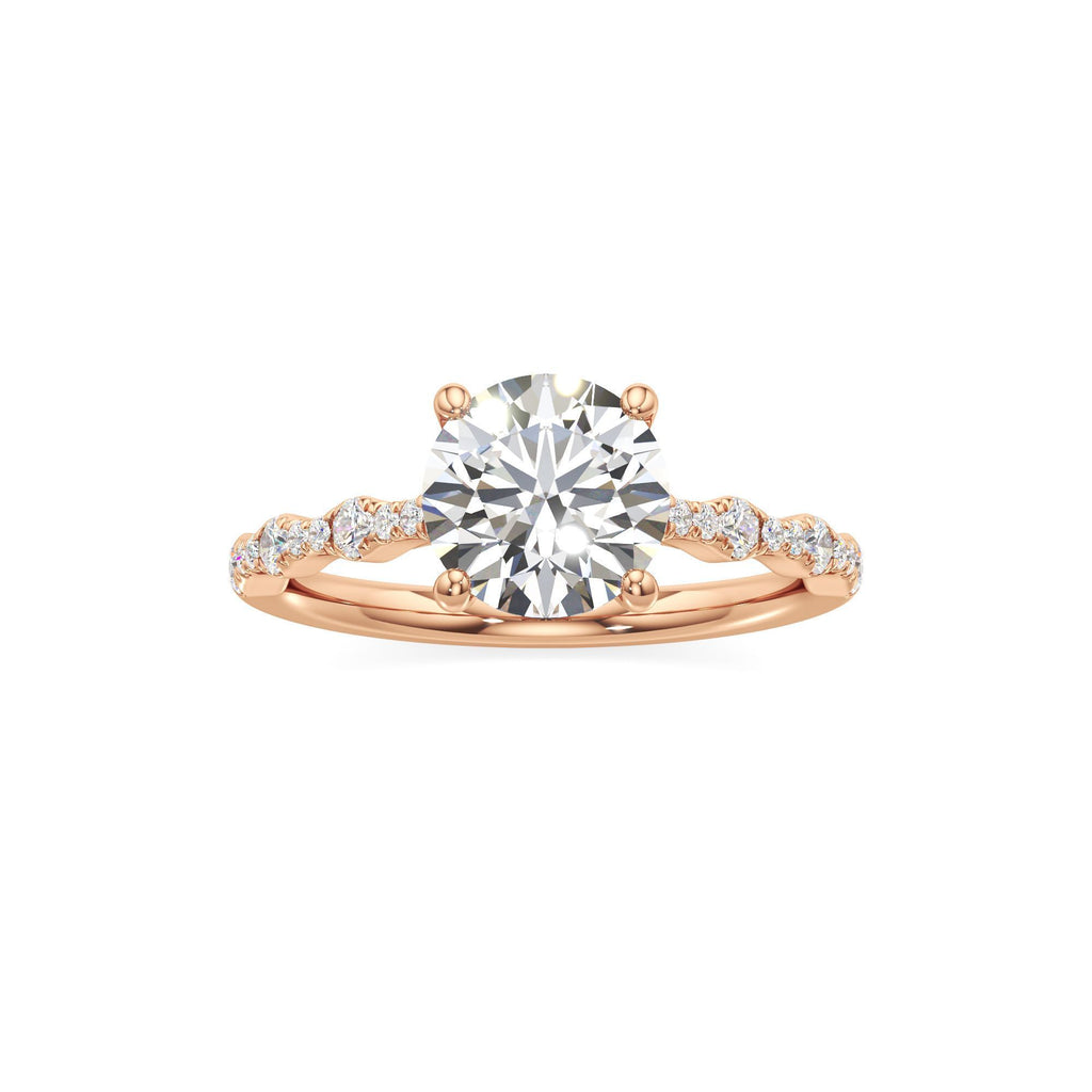 2 ct East-West Lab diamond Ring, IGI Certified Lab Grown Diamond, Scalloped Pavé Solitaire 2ct Rose Gold Round