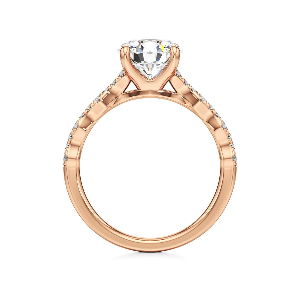 2 ct East-West Lab diamond Ring, IGI Certified Lab Grown Diamond, Scalloped Pavé Solitaire 2ct Rose Gold Round