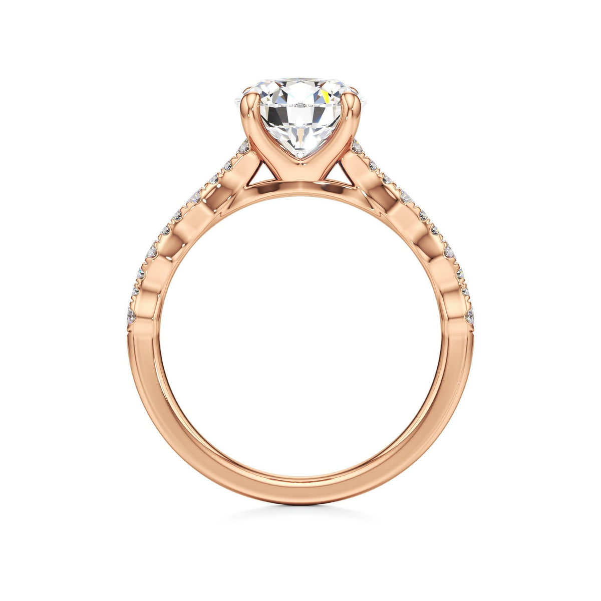 2 ct East-West Lab diamond Ring, IGI Certified Lab Grown Diamond, Scalloped Pavé Solitaire 2ct Rose Gold Round