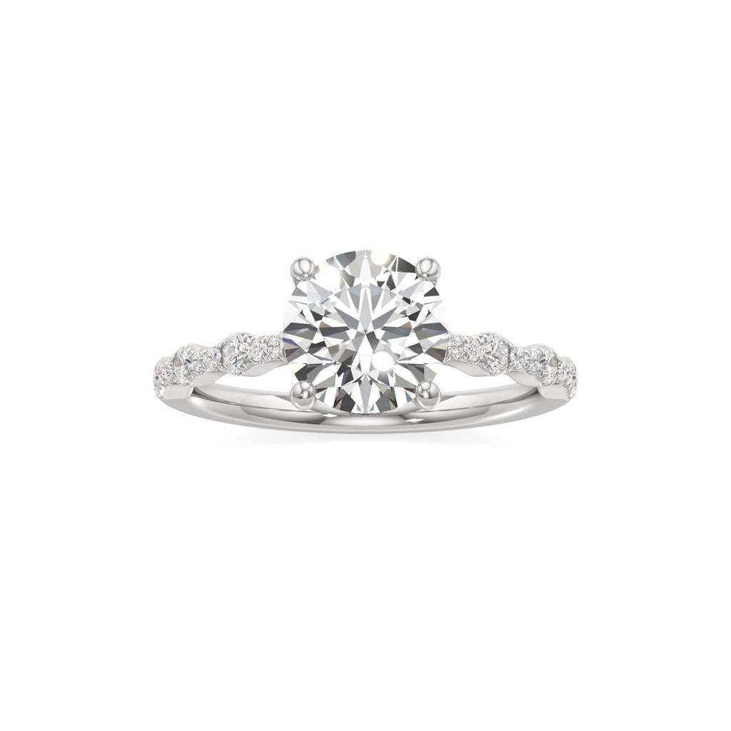 2 ct East-West Lab diamond Ring, IGI Certified Lab Grown Diamond, Scalloped Pavé Solitaire 2ct White Gold Round