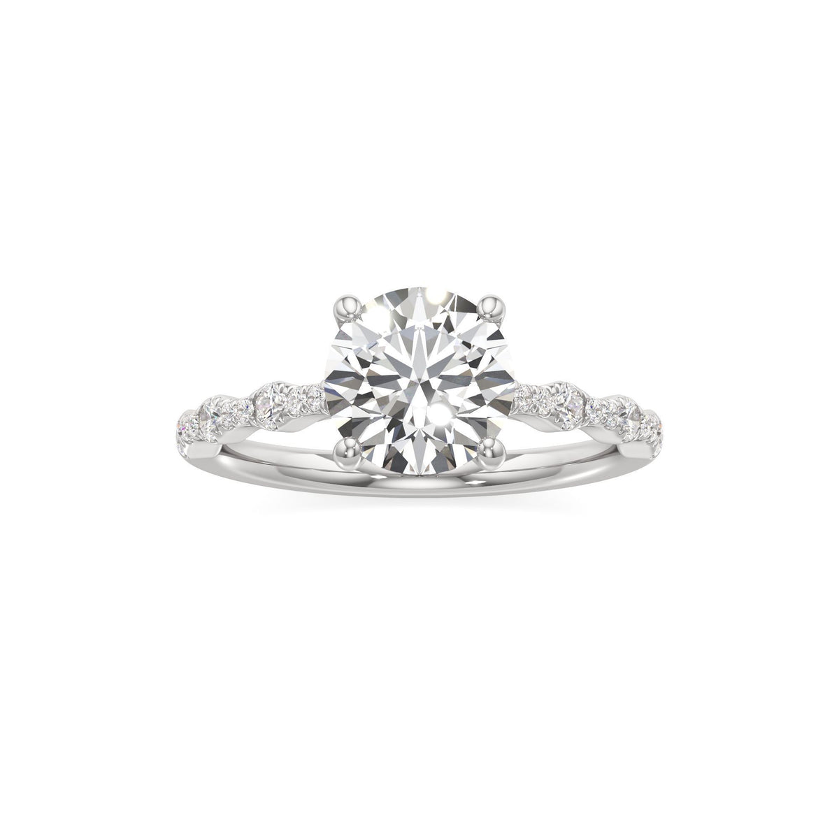 2 ct East-West Lab diamond Ring, IGI Certified Lab Grown Diamond, Scalloped Pavé Solitaire 2ct White Gold Round