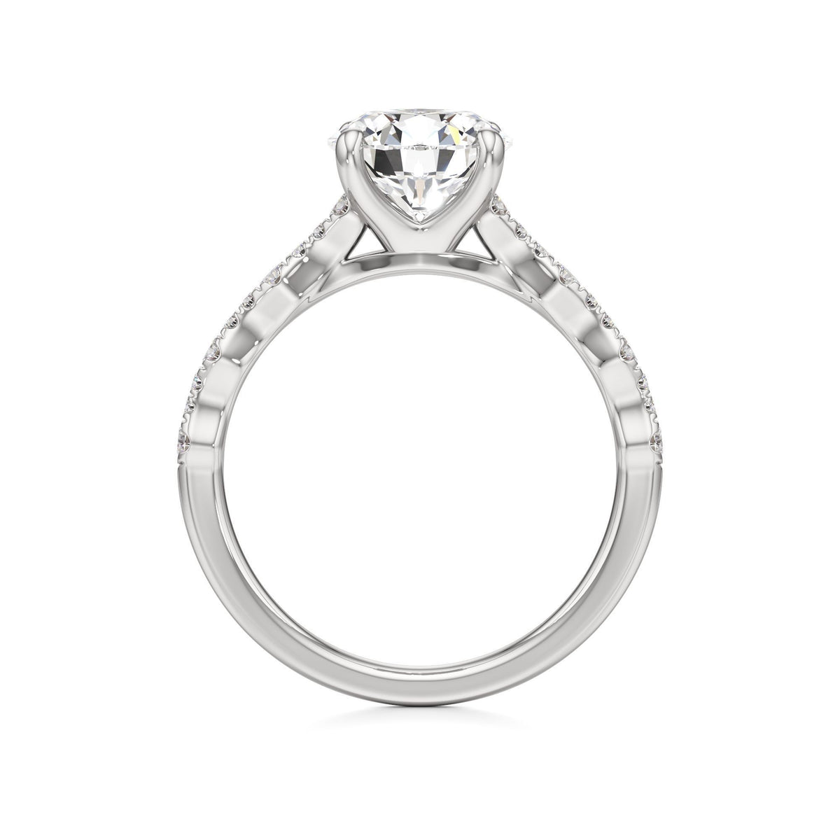2 ct East-West Lab diamond Ring, IGI Certified Lab Grown Diamond, Scalloped Pavé Solitaire 2ct White Gold Round
