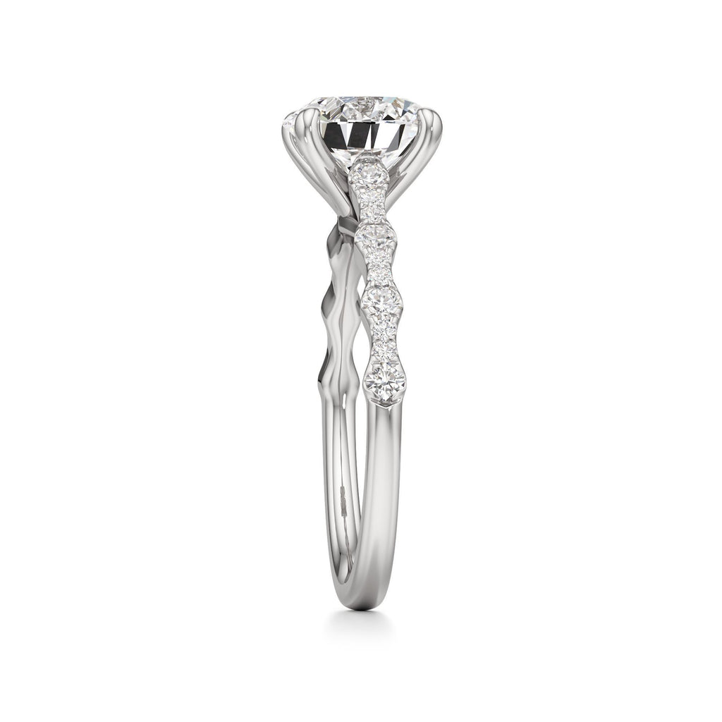 2 ct East-West Lab diamond Ring, IGI Certified Lab Grown Diamond, Scalloped Pavé Solitaire 2ct White Gold Round