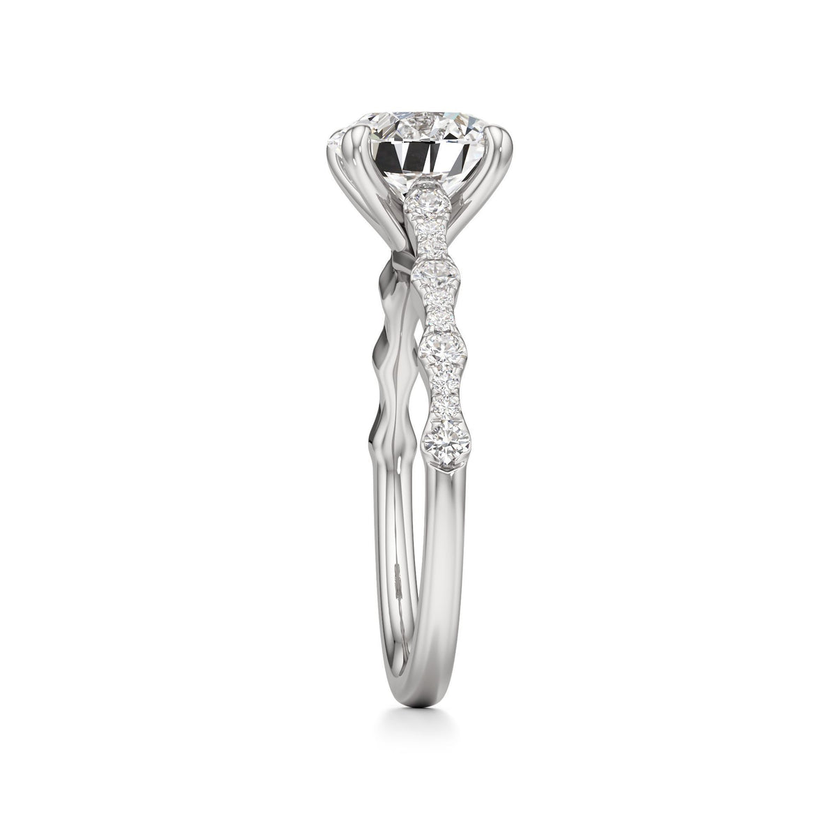 2 ct East-West Lab diamond Ring, IGI Certified Lab Grown Diamond, Scalloped Pavé Solitaire 2ct White Gold Round