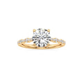 2 ct East-West Lab diamond Ring, IGI Certified Lab Grown Diamond, Scalloped Pavé Solitaire 2ct Yellow Gold Round