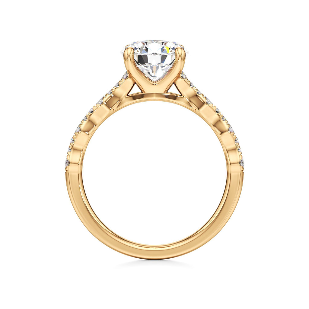 2 ct East-West Lab diamond Ring, IGI Certified Lab Grown Diamond, Scalloped Pavé Solitaire 2ct Yellow Gold Round