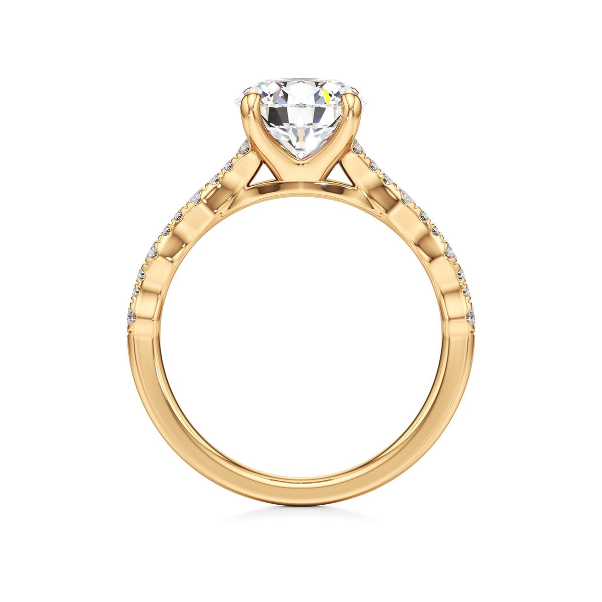 2 ct East-West Lab diamond Ring, IGI Certified Lab Grown Diamond, Scalloped Pavé Solitaire 2ct Yellow Gold Round