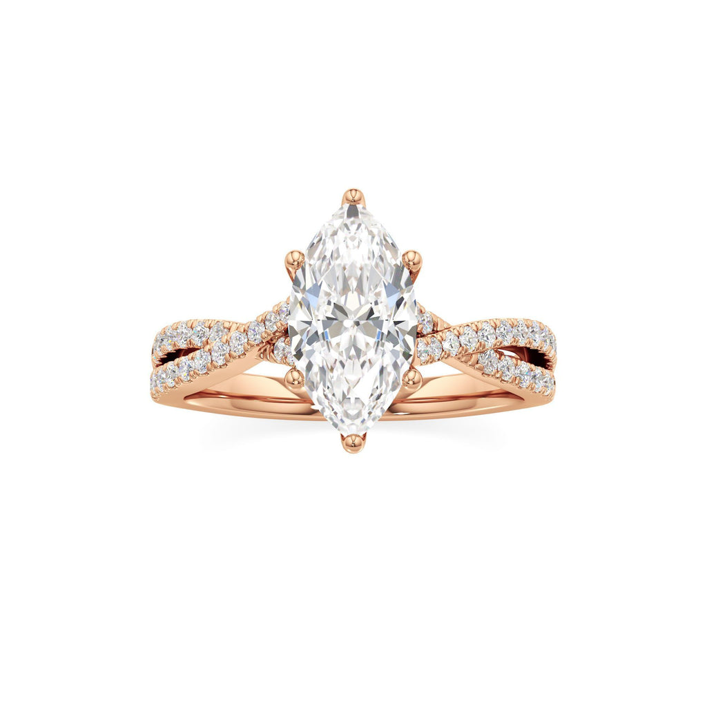 2ct Infinity Ring, IGI Certified Lab Grown Diamond, Twisted Pavé Solitaire 2ct Rose Gold Marquise
