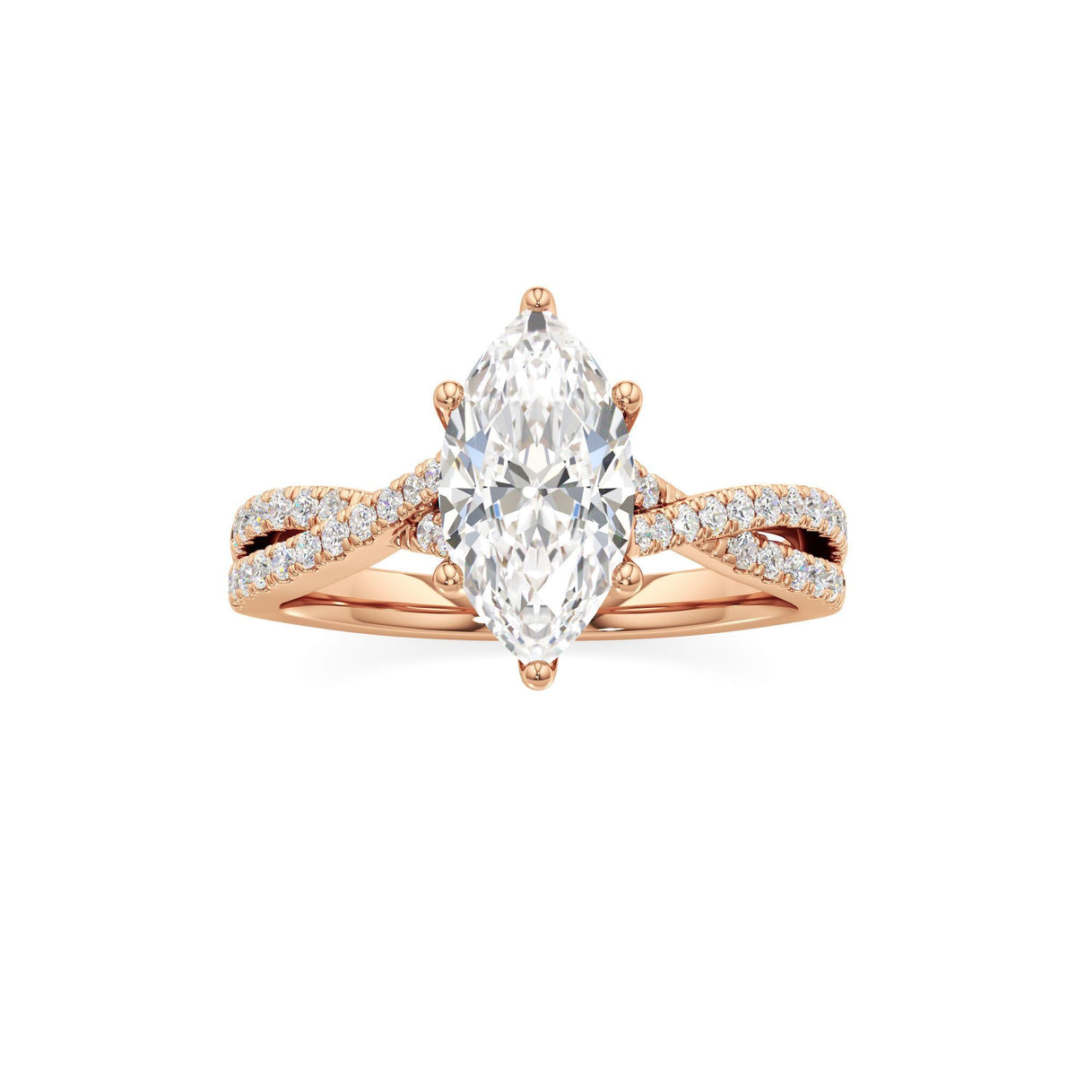 2ct Infinity Ring, IGI Certified Lab Grown Diamond, Twisted Pavé Solitaire 2ct Rose Gold Marquise