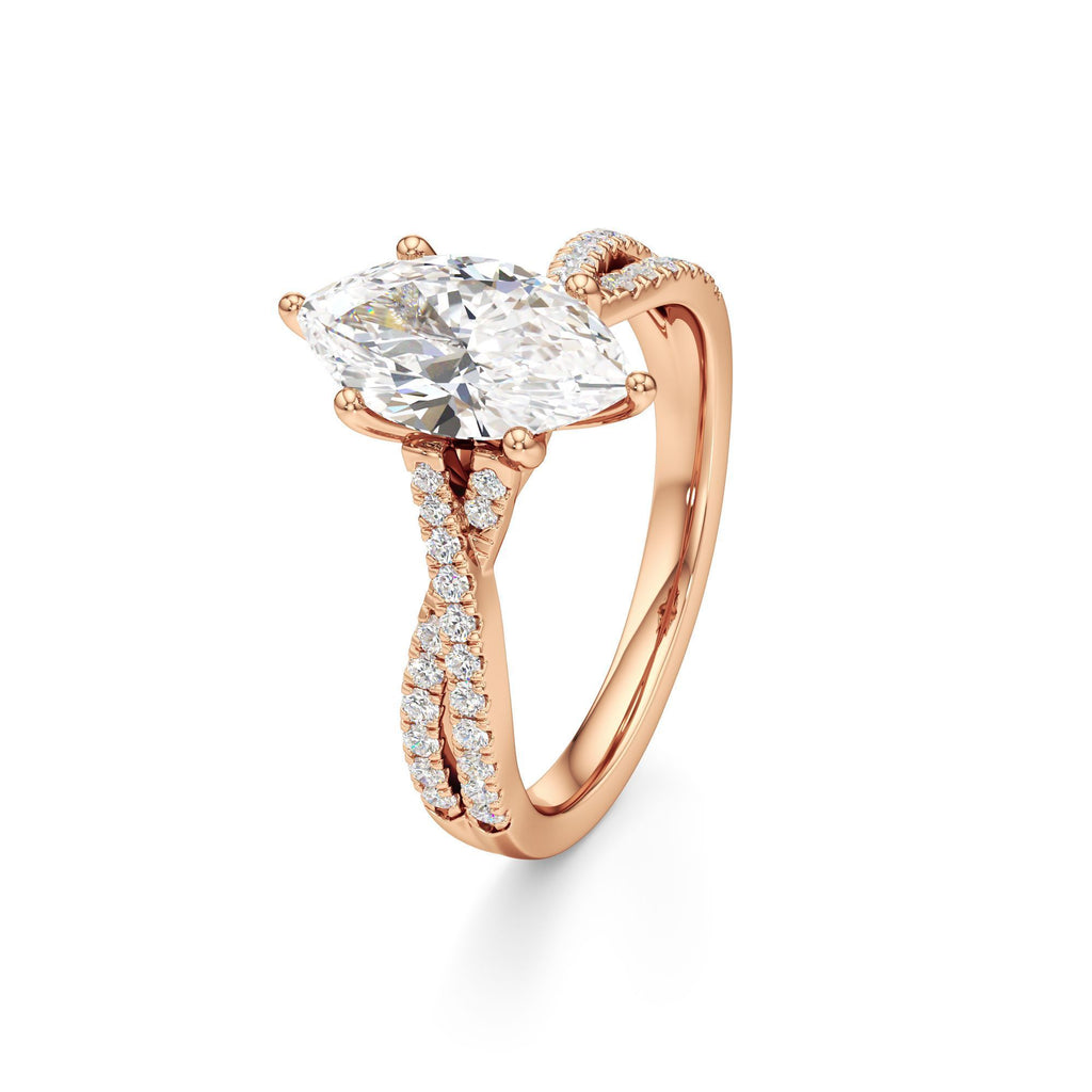 2ct Infinity Ring, IGI Certified Lab Grown Diamond, Twisted Pavé Solitaire 2ct Rose Gold Marquise