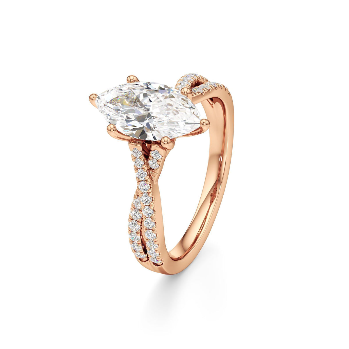 2ct Infinity Ring, IGI Certified Lab Grown Diamond, Twisted Pavé Solitaire 2ct Rose Gold Marquise