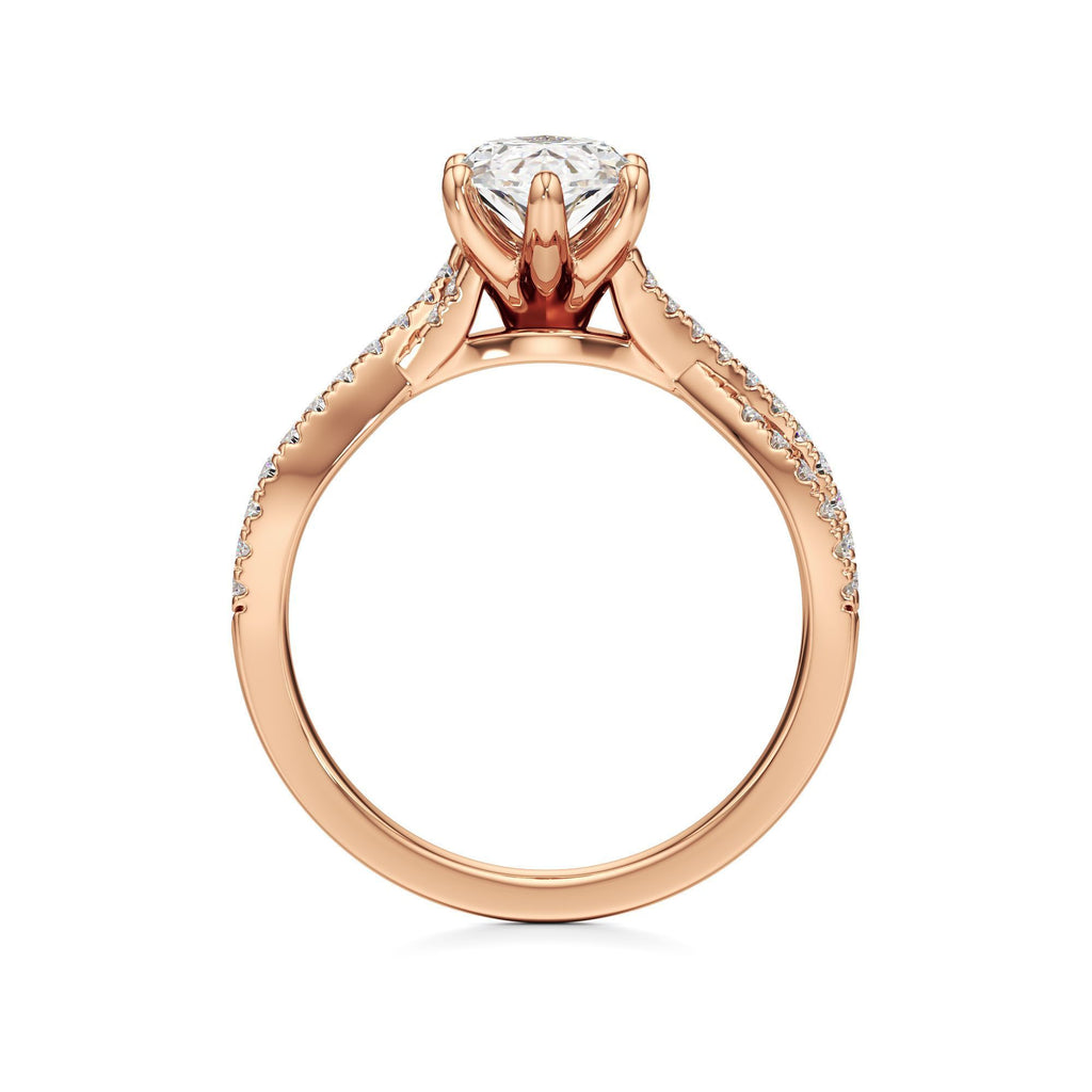 2ct Infinity Ring, IGI Certified Lab Grown Diamond, Twisted Pavé Solitaire 2ct Rose Gold Marquise