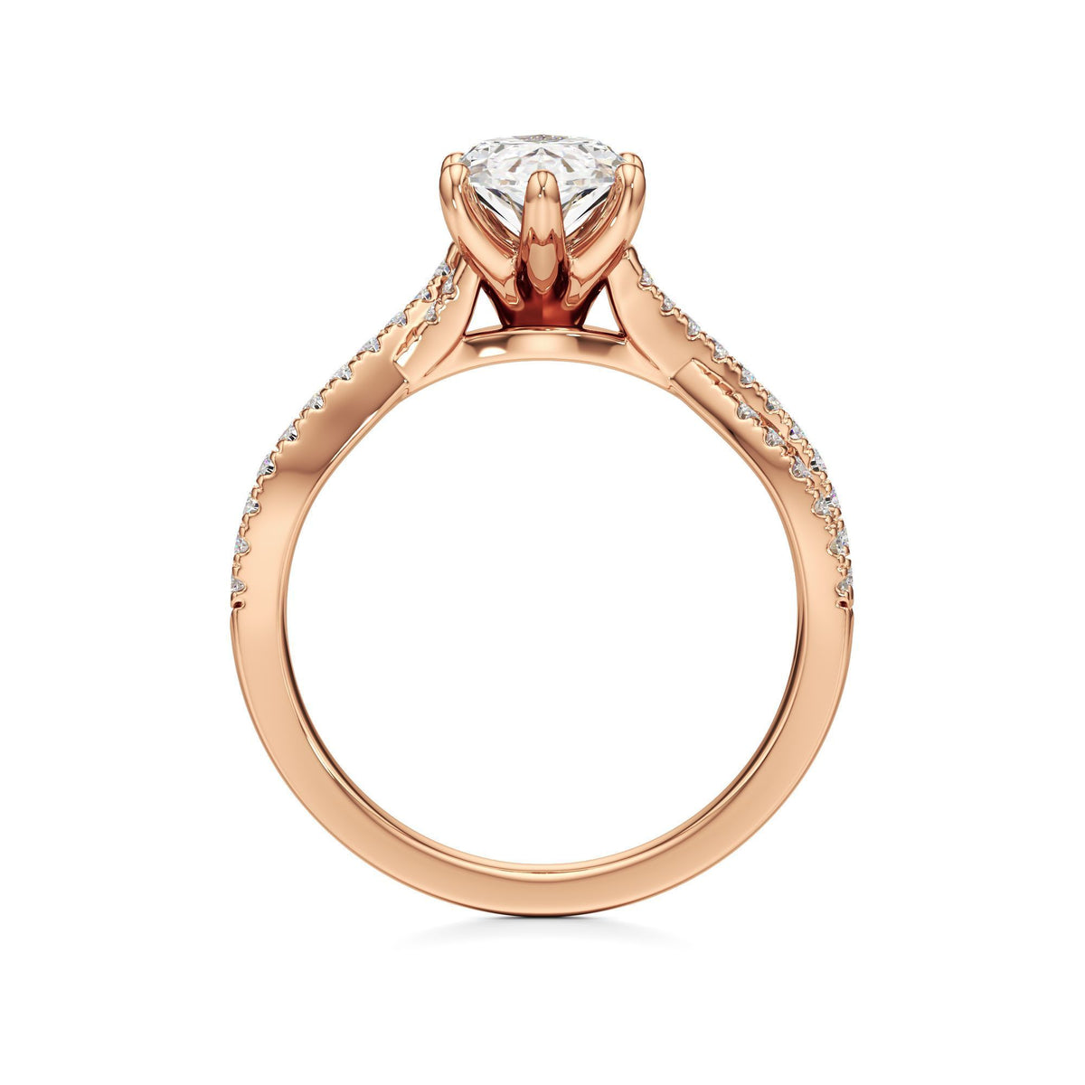 2ct Infinity Ring, IGI Certified Lab Grown Diamond, Twisted Pavé Solitaire 2ct Rose Gold Marquise