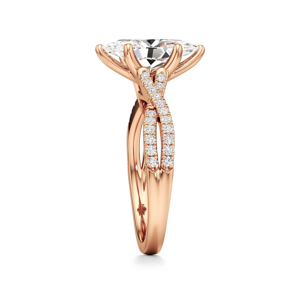2ct Infinity Ring, IGI Certified Lab Grown Diamond, Twisted Pavé Solitaire 2ct Rose Gold Marquise