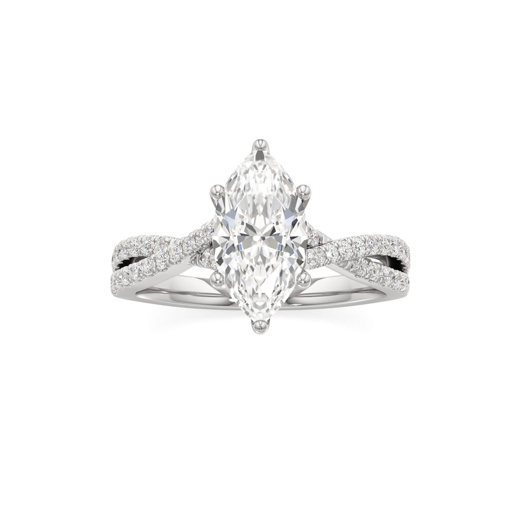 2ct Infinity Ring, IGI Certified Lab Grown Diamond, Twisted Pavé Solitaire 2ct White Gold Marquise