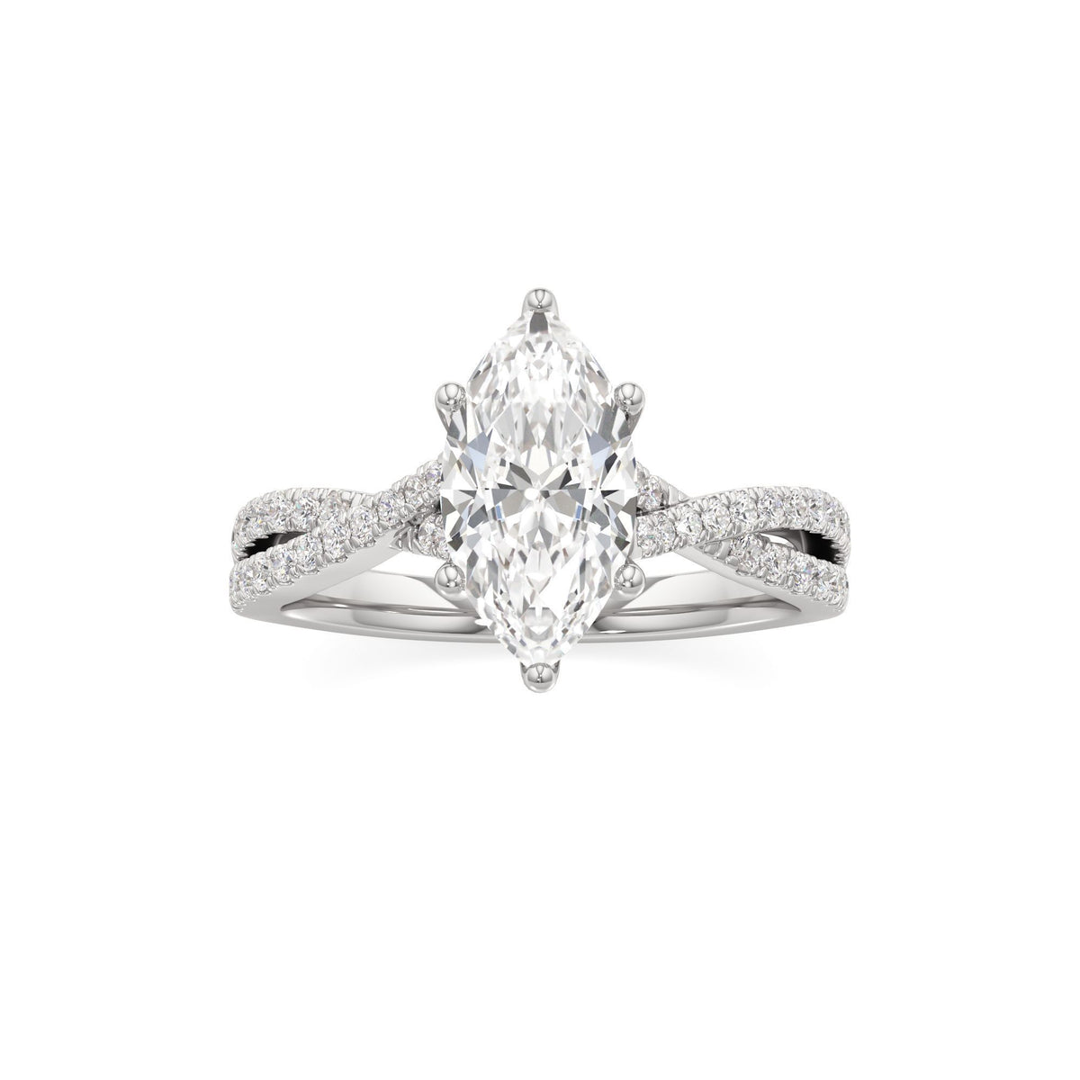 2ct Infinity Ring, IGI Certified Lab Grown Diamond, Twisted Pavé Solitaire 2ct White Gold Marquise