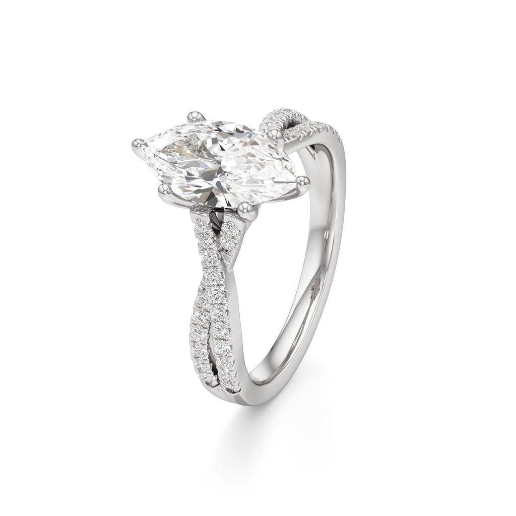 2ct Infinity Ring, IGI Certified Lab Grown Diamond, Twisted Pavé Solitaire 2ct White Gold Marquise