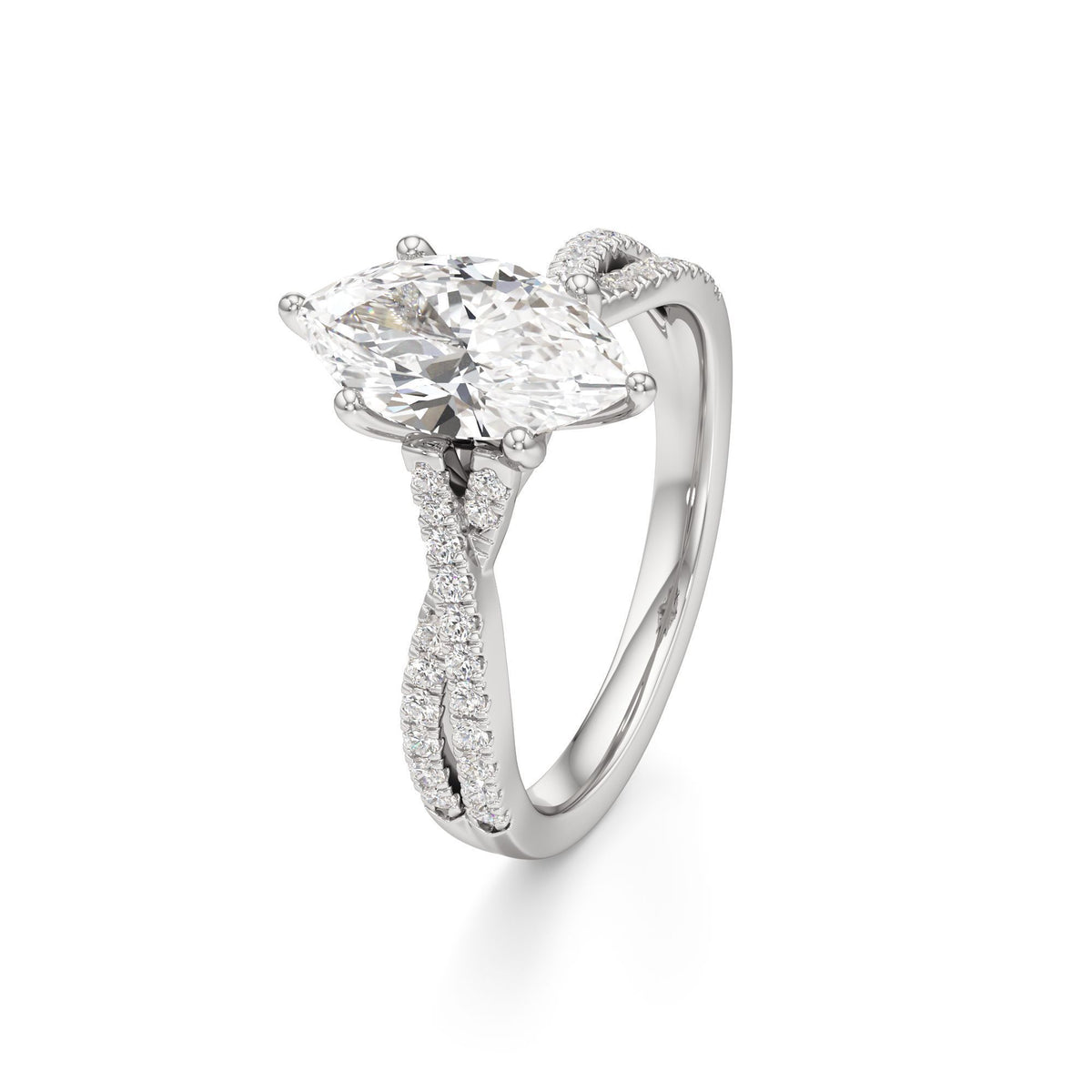2ct Infinity Ring, IGI Certified Lab Grown Diamond, Twisted Pavé Solitaire 2ct White Gold Marquise