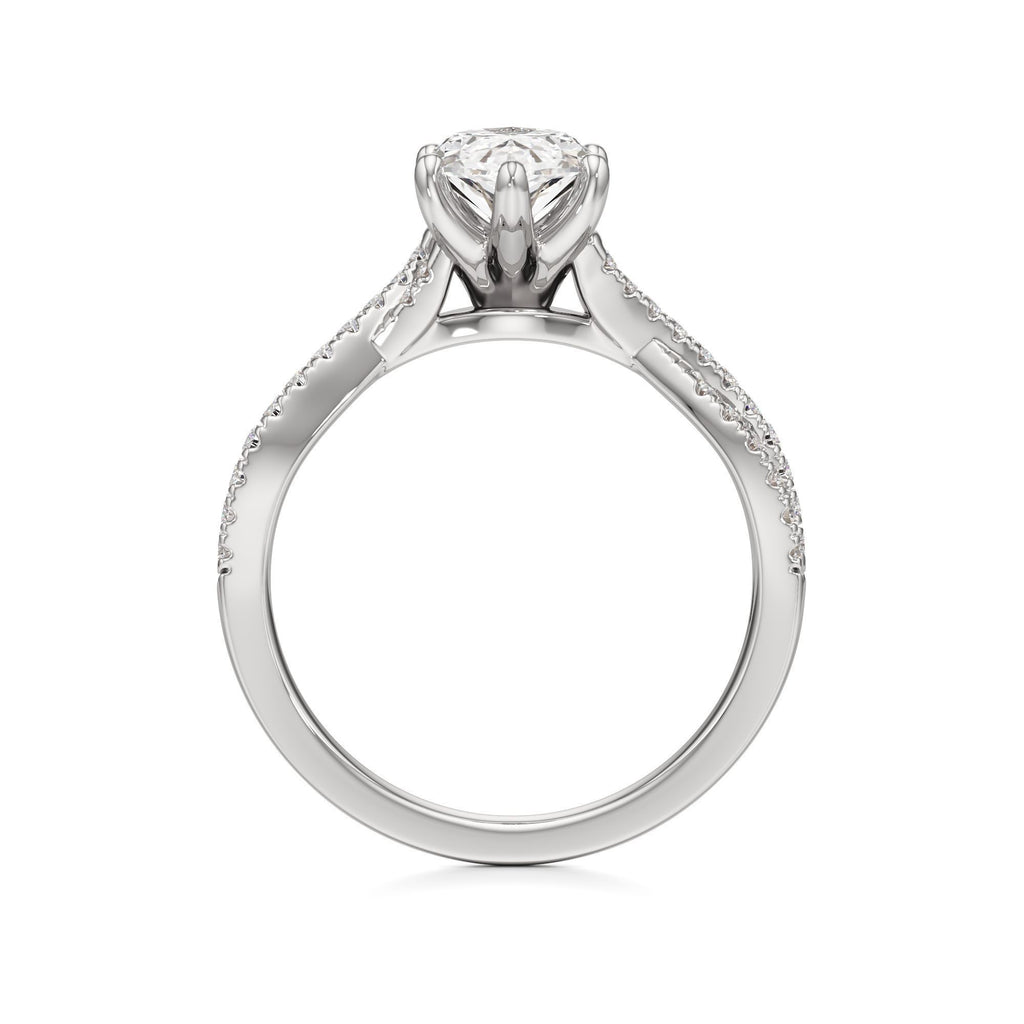 2ct Infinity Ring, IGI Certified Lab Grown Diamond, Twisted Pavé Solitaire 2ct White Gold Marquise