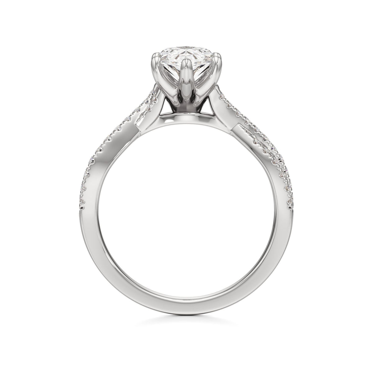 2ct Infinity Ring, IGI Certified Lab Grown Diamond, Twisted Pavé Solitaire 2ct White Gold Marquise
