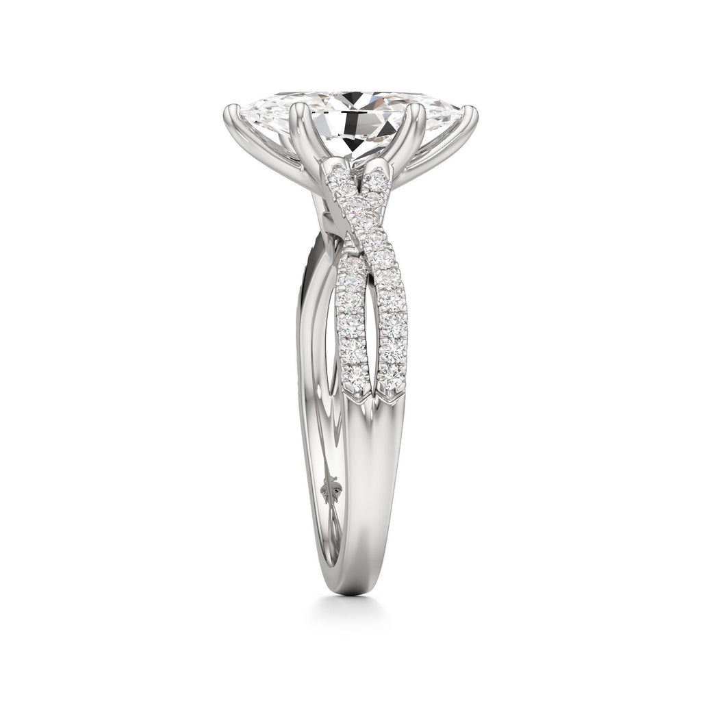 2ct Infinity Ring, IGI Certified Lab Grown Diamond, Twisted Pavé Solitaire 2ct White Gold Marquise