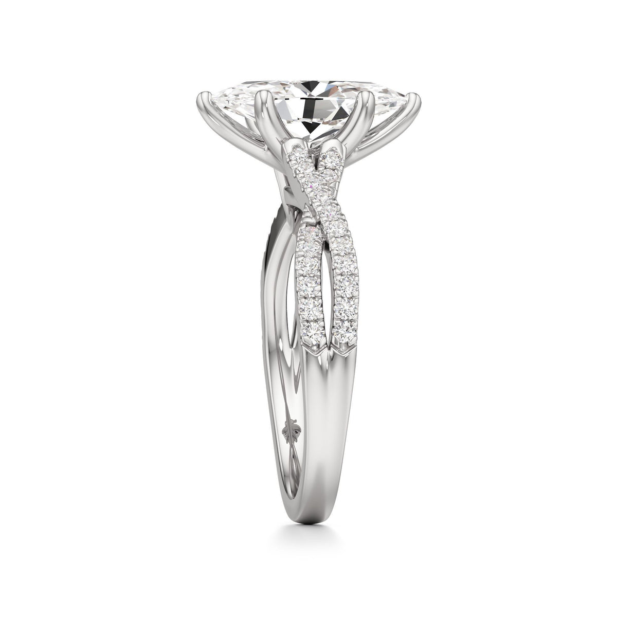 2ct Infinity Ring, IGI Certified Lab Grown Diamond, Twisted Pavé Solitaire 2ct White Gold Marquise
