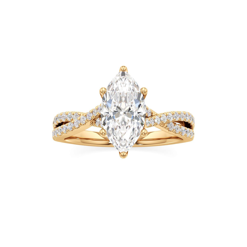 2ct Infinity Ring, IGI Certified Lab Grown Diamond, Twisted Pavé Solitaire 2ct Yellow Gold Marquise