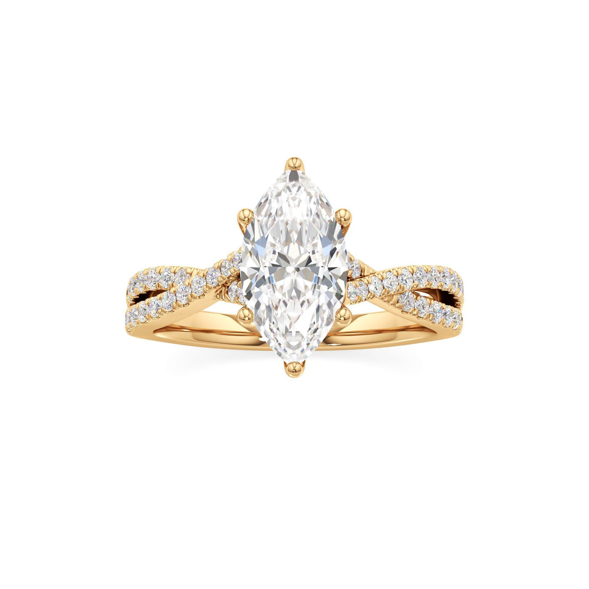 2ct Infinity Ring, IGI Certified Lab Grown Diamond, Twisted Pavé Solitaire 2ct Yellow Gold Marquise