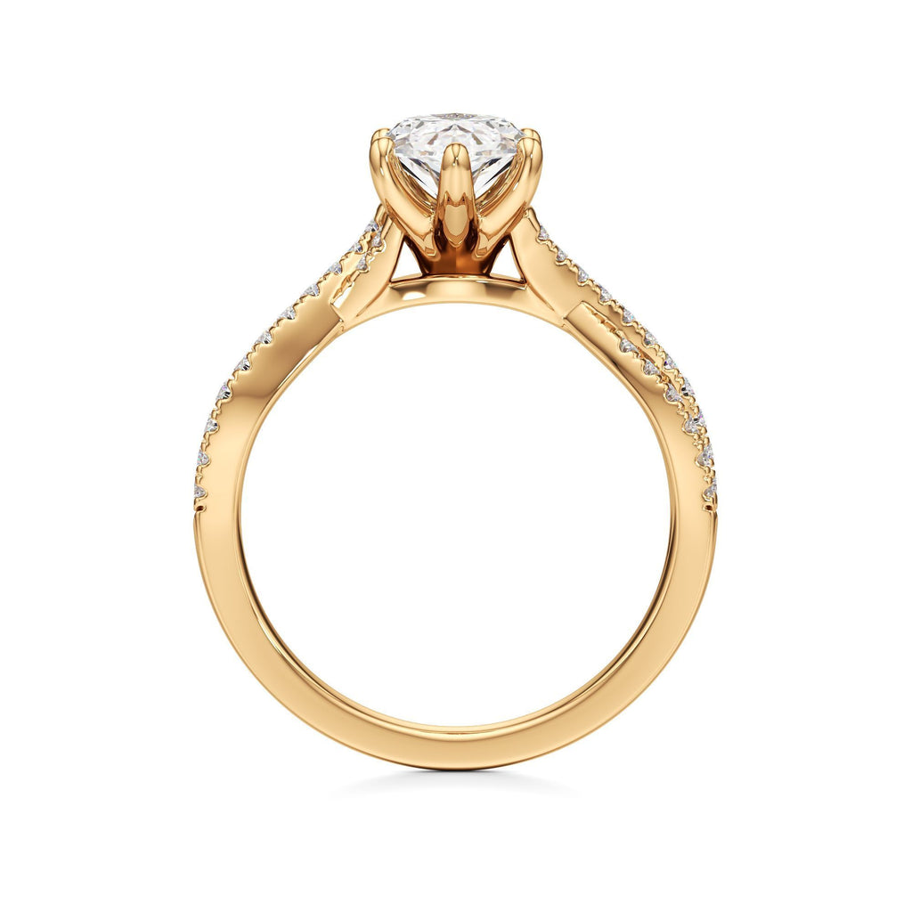 2ct Infinity Ring, IGI Certified Lab Grown Diamond, Twisted Pavé Solitaire 2ct Yellow Gold Marquise