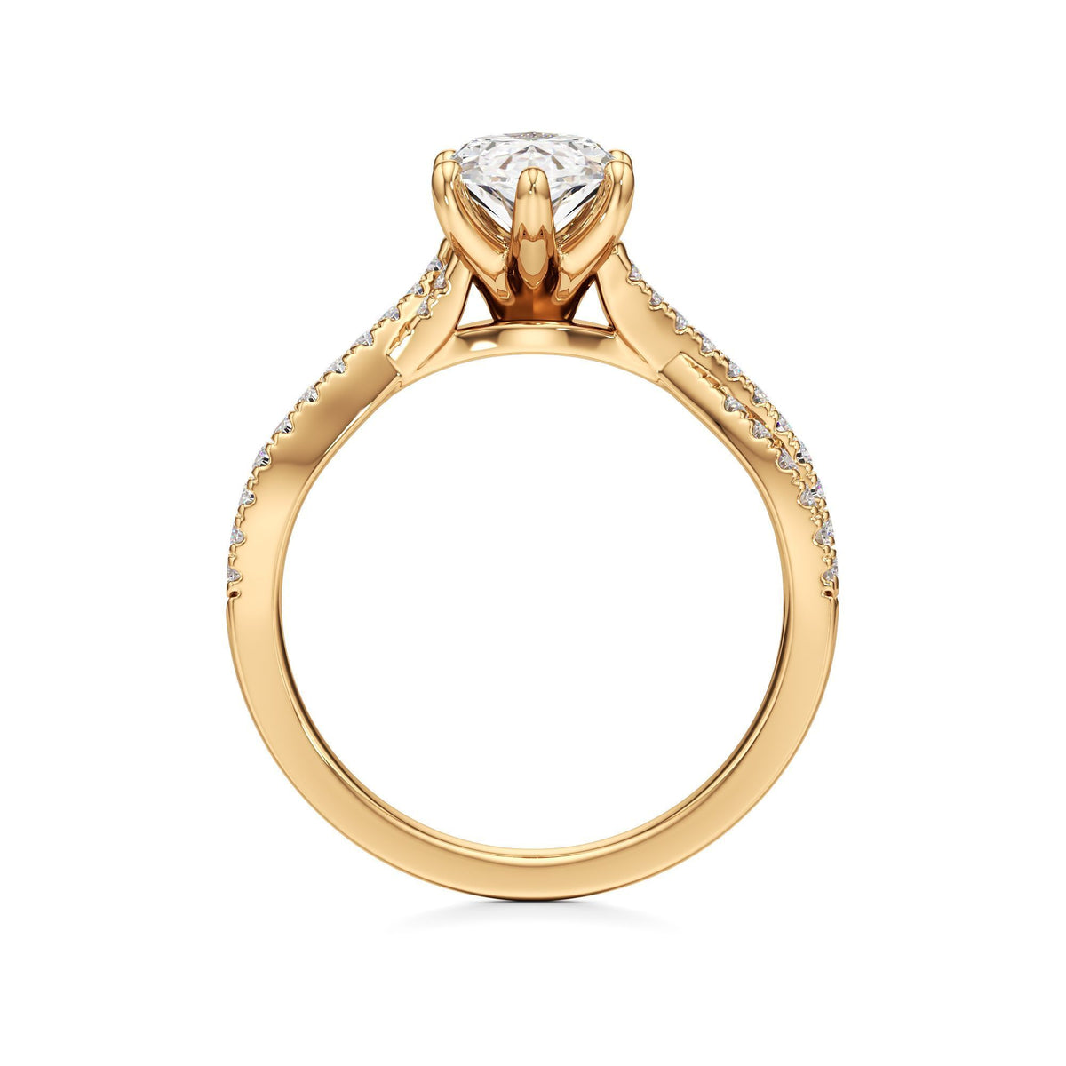 2ct Infinity Ring, IGI Certified Lab Grown Diamond, Twisted Pavé Solitaire 2ct Yellow Gold Marquise