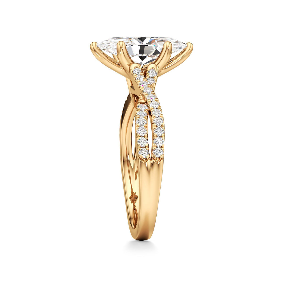 2ct Infinity Ring, IGI Certified Lab Grown Diamond, Twisted Pavé Solitaire 2ct Yellow Gold Marquise