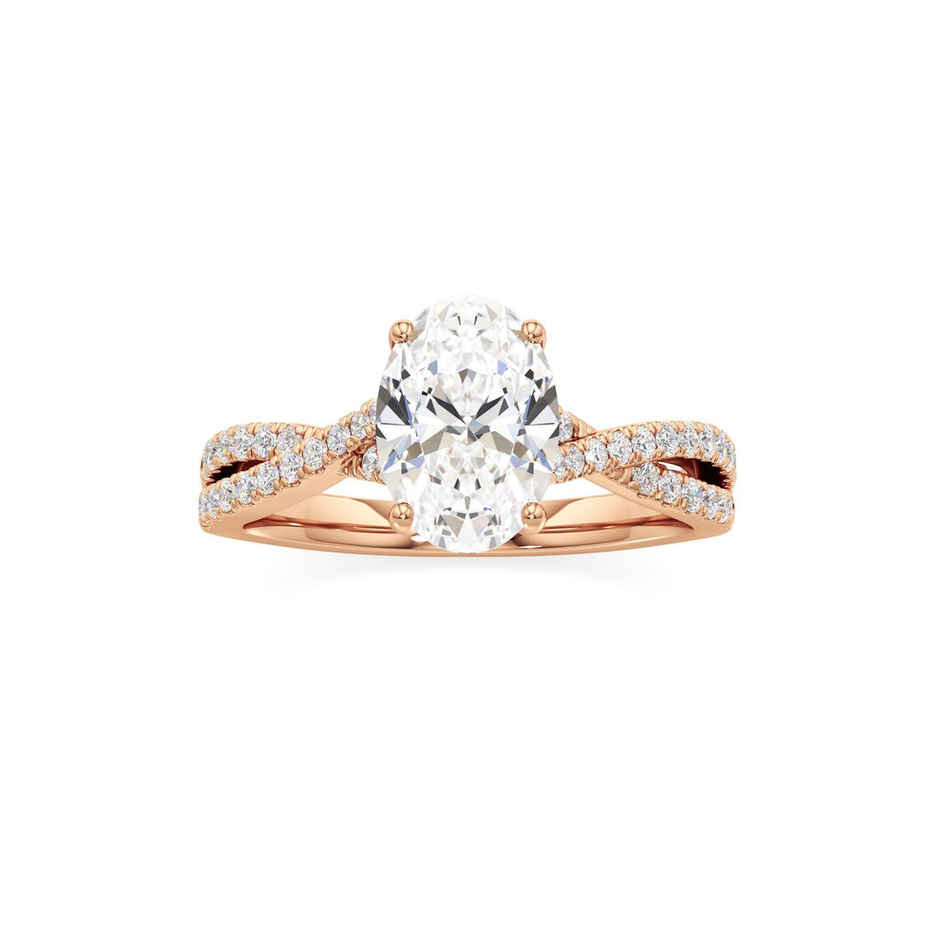 2ct Infinity Ring, IGI Certified Lab Grown Diamond, Twisted Pavé Solitaire 2ct Rose Gold Oval