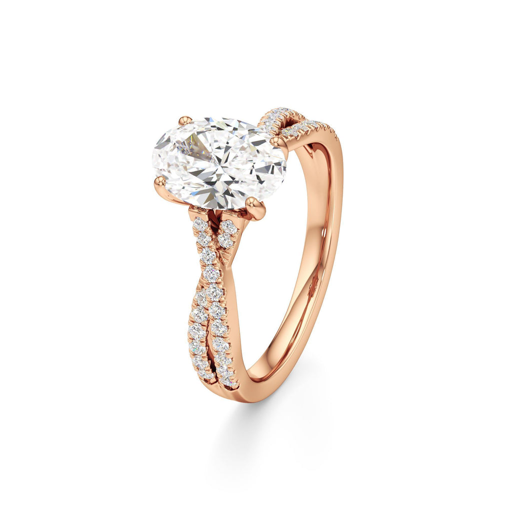 2ct Infinity Ring, IGI Certified Lab Grown Diamond, Twisted Pavé Solitaire 2ct Rose Gold Oval