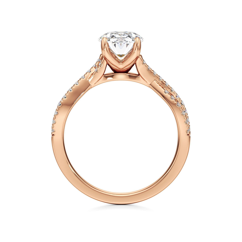 2ct Infinity Ring, IGI Certified Lab Grown Diamond, Twisted Pavé Solitaire 2ct Rose Gold Oval