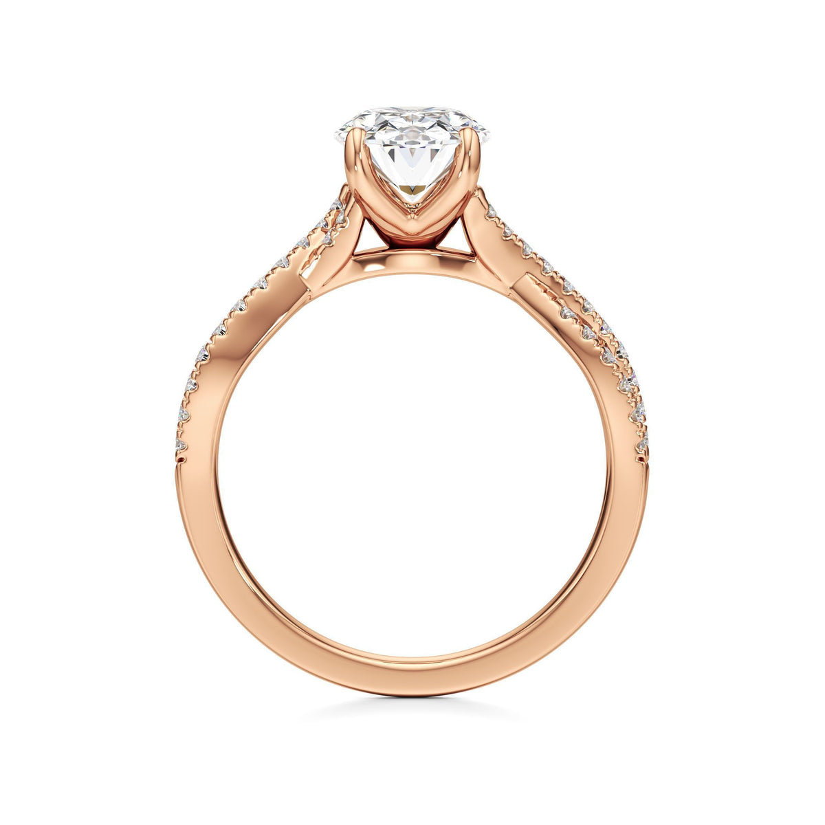 2ct Infinity Ring, IGI Certified Lab Grown Diamond, Twisted Pavé Solitaire 2ct Rose Gold Oval