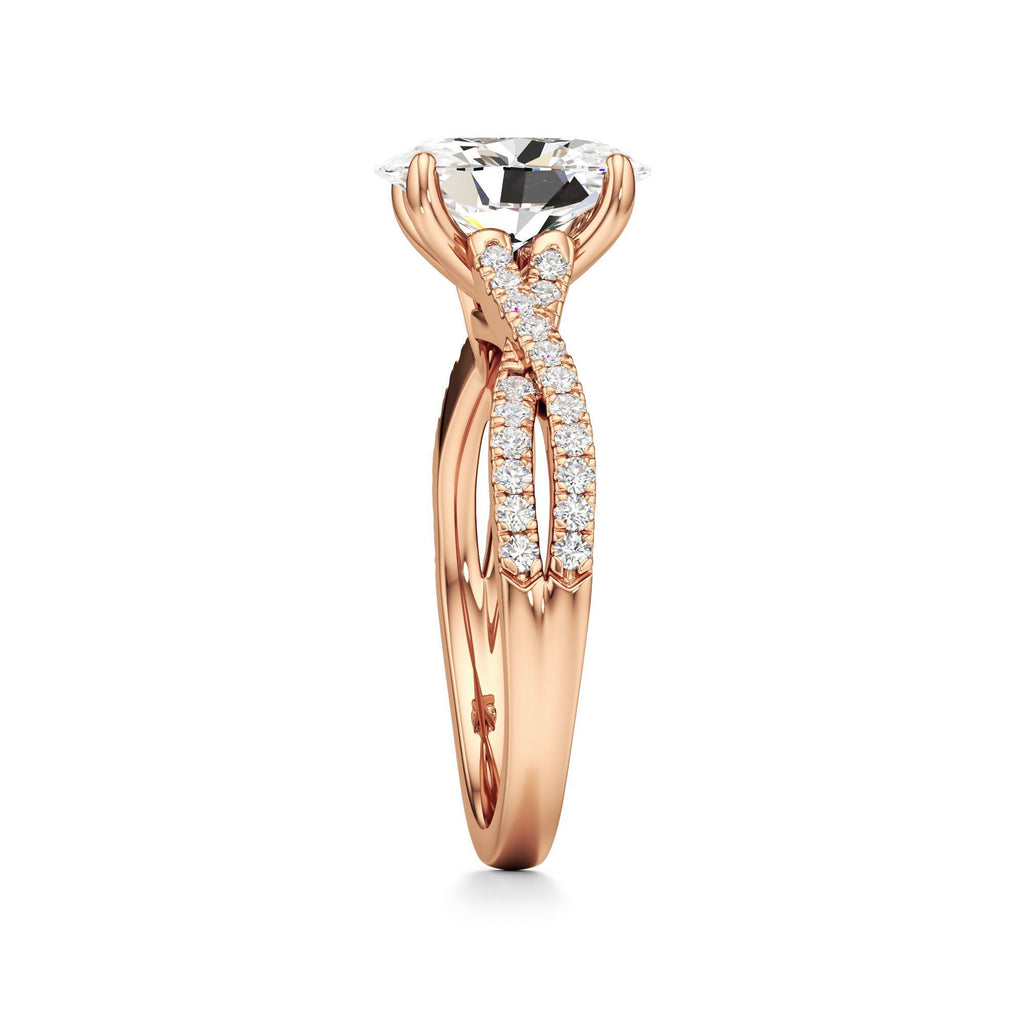 2ct Infinity Ring, IGI Certified Lab Grown Diamond, Twisted Pavé Solitaire 2ct Rose Gold Oval