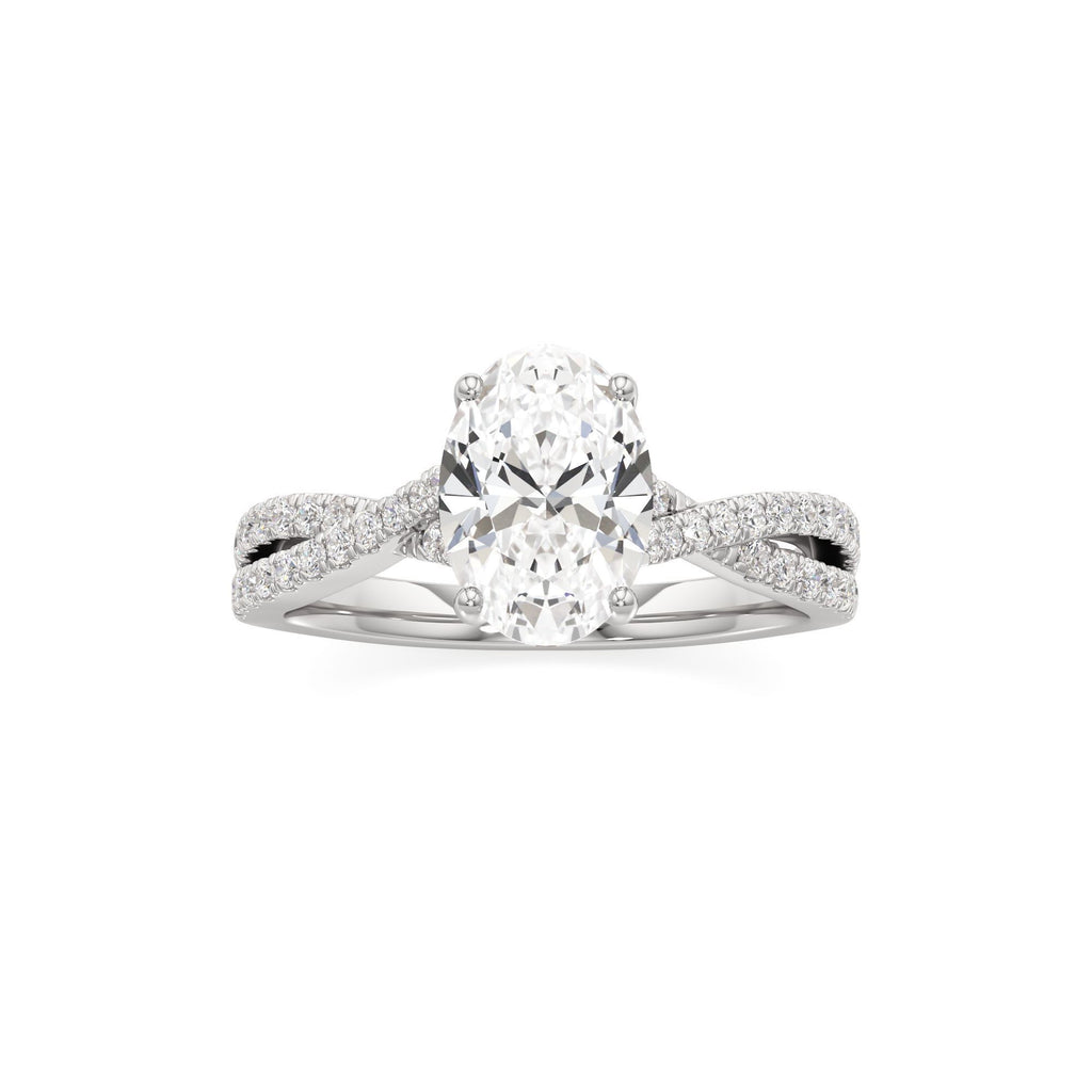 2ct Infinity Ring, IGI Certified Lab Grown Diamond, Twisted Pavé Solitaire 2ct White Gold Oval