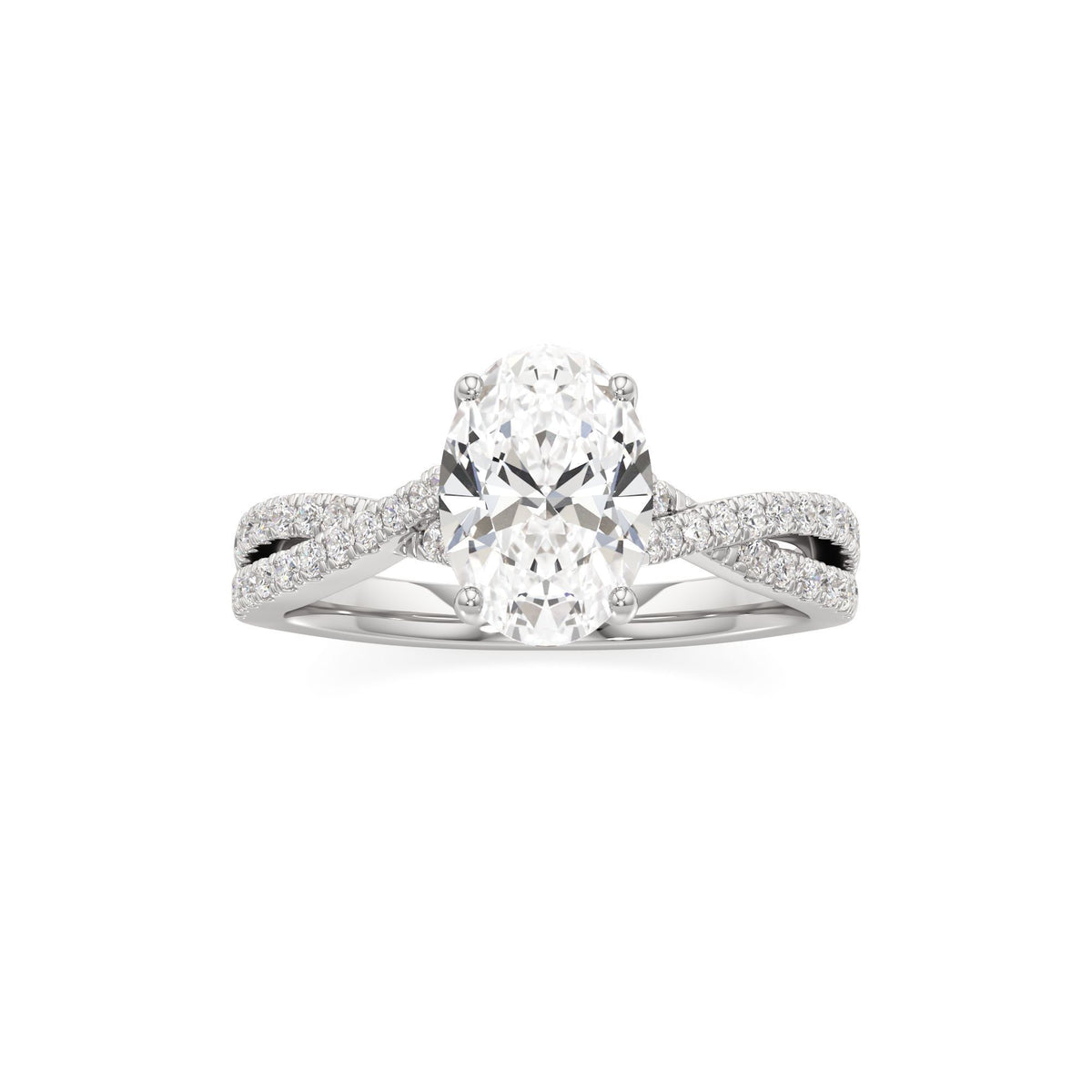 2ct Infinity Ring, IGI Certified Lab Grown Diamond, Twisted Pavé Solitaire 2ct White Gold Oval
