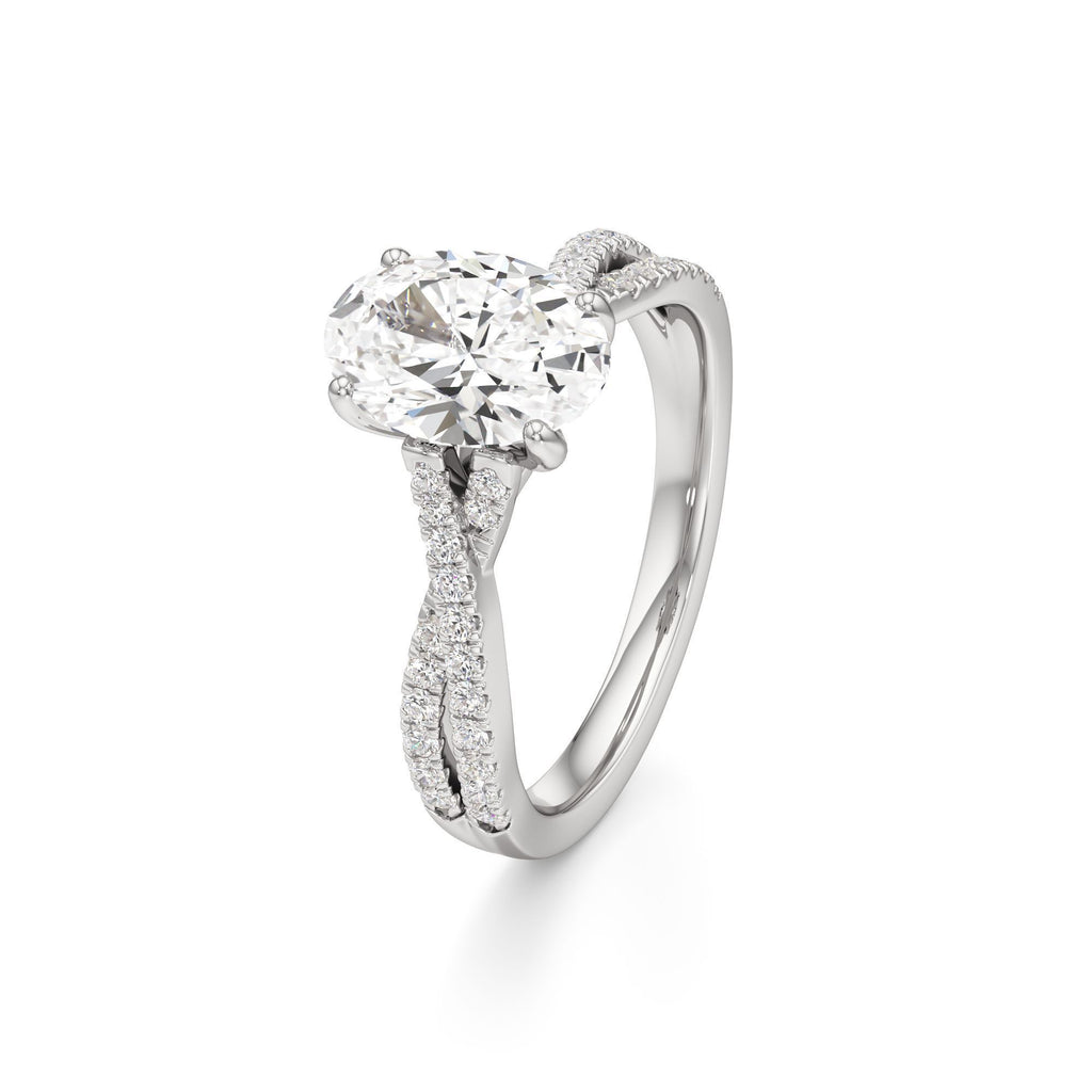 2ct Infinity Ring, IGI Certified Lab Grown Diamond, Twisted Pavé Solitaire 2ct White Gold Oval