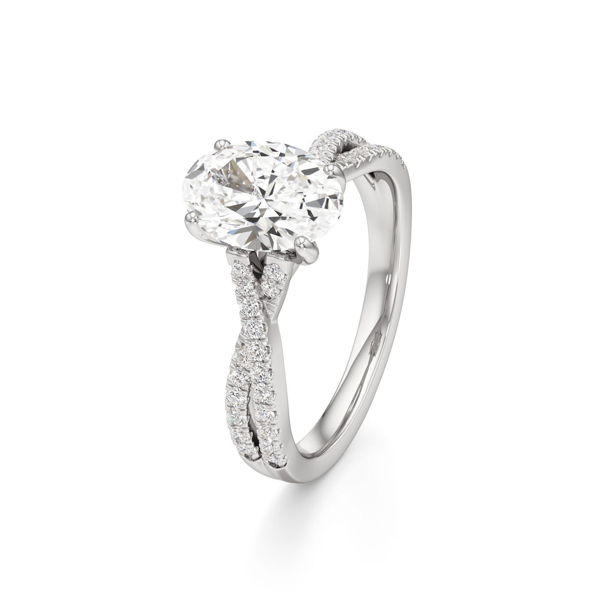 2ct Infinity Ring, IGI Certified Lab Grown Diamond, Twisted Pavé Solitaire 2ct White Gold Oval