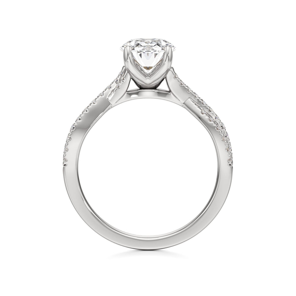 2ct Infinity Ring, IGI Certified Lab Grown Diamond, Twisted Pavé Solitaire 2ct White Gold Oval