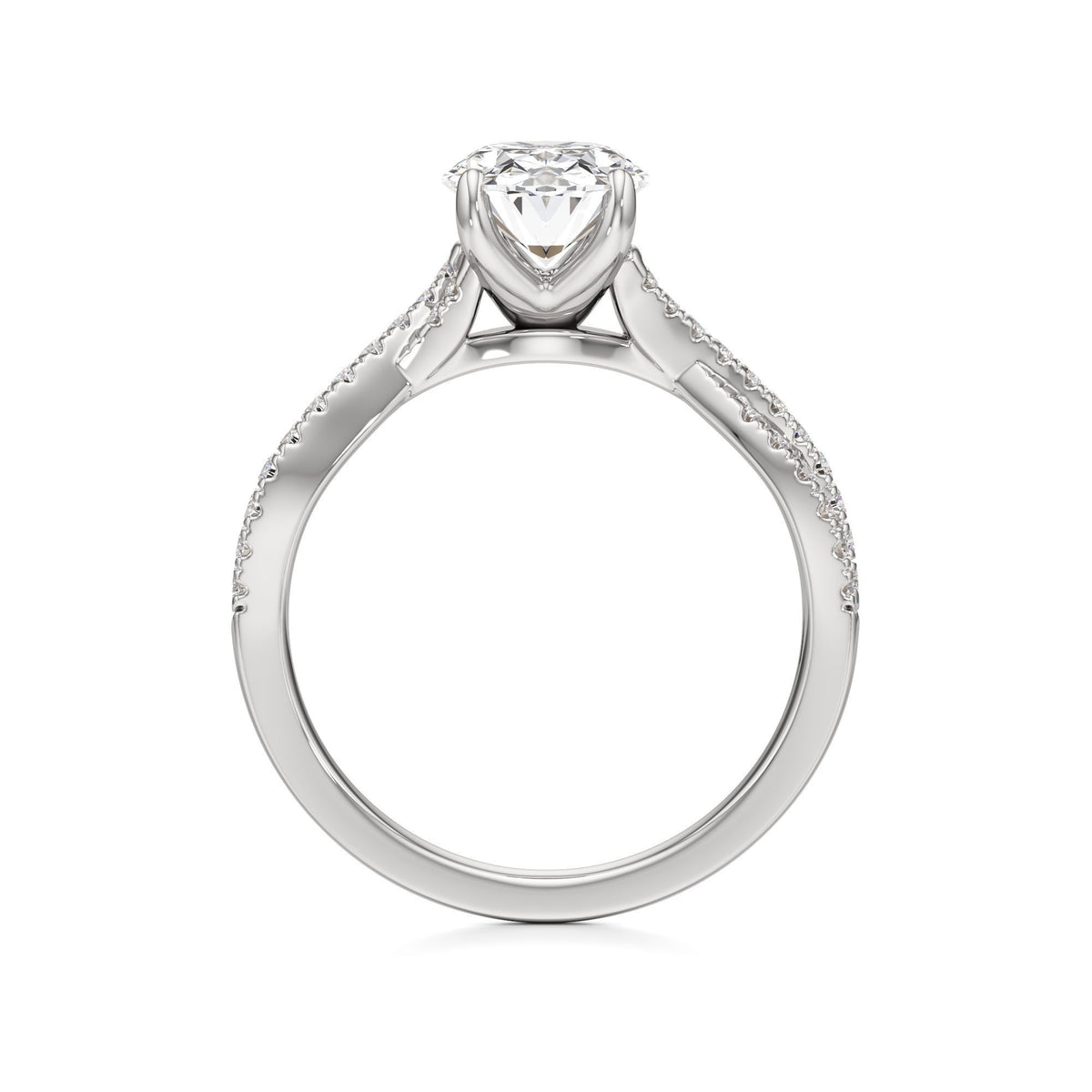2ct Infinity Ring, IGI Certified Lab Grown Diamond, Twisted Pavé Solitaire 2ct White Gold Oval