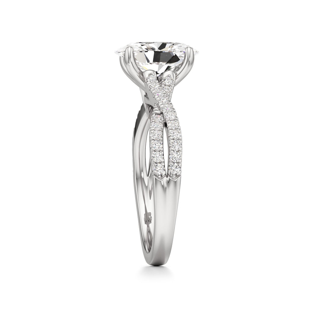 2ct Infinity Ring, IGI Certified Lab Grown Diamond, Twisted Pavé Solitaire 2ct White Gold Oval