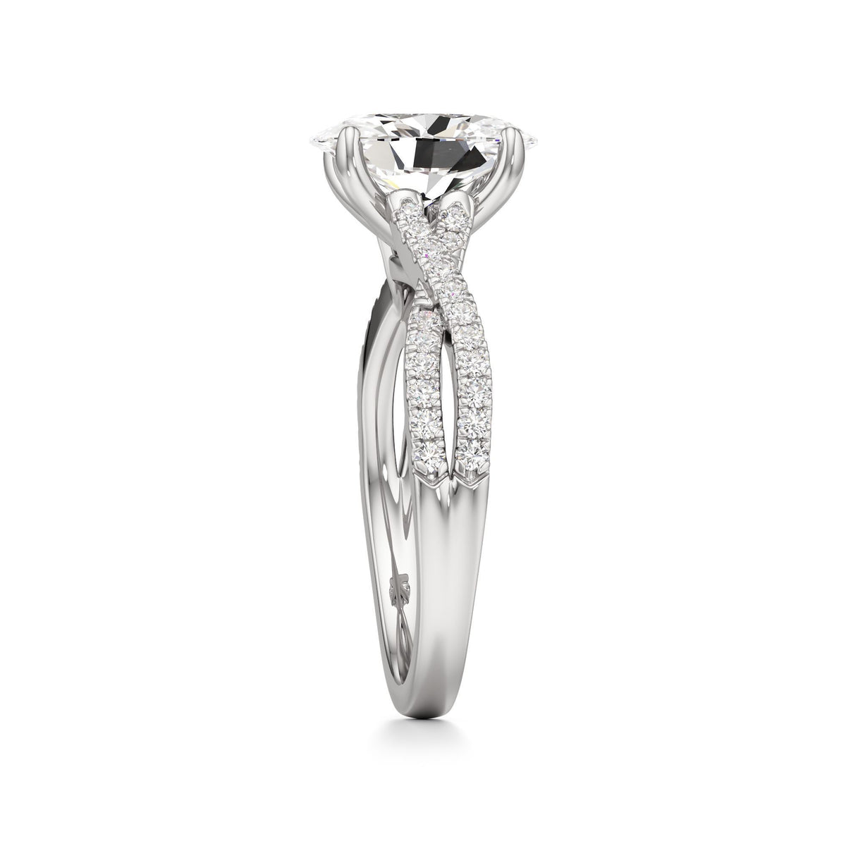 2ct Infinity Ring, IGI Certified Lab Grown Diamond, Twisted Pavé Solitaire 2ct White Gold Oval