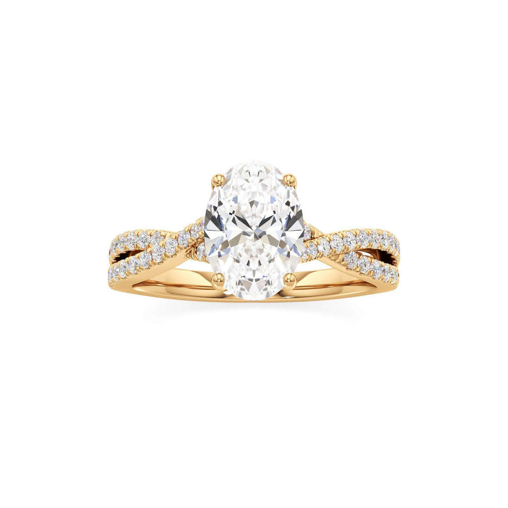 2ct Infinity Ring, IGI Certified Lab Grown Diamond, Twisted Pavé Solitaire 2ct Yellow Gold Oval