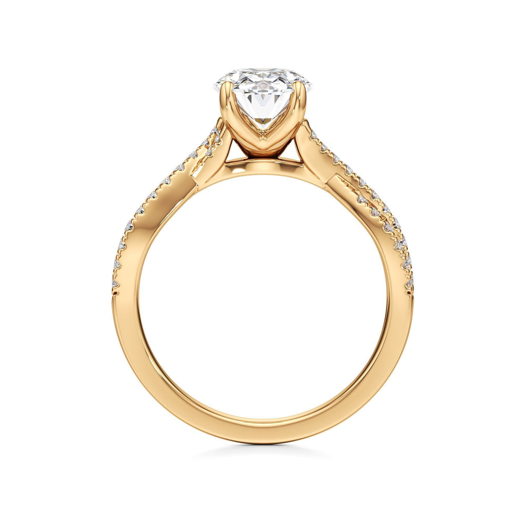 2ct Infinity Ring, IGI Certified Lab Grown Diamond, Twisted Pavé Solitaire 2ct Yellow Gold Oval