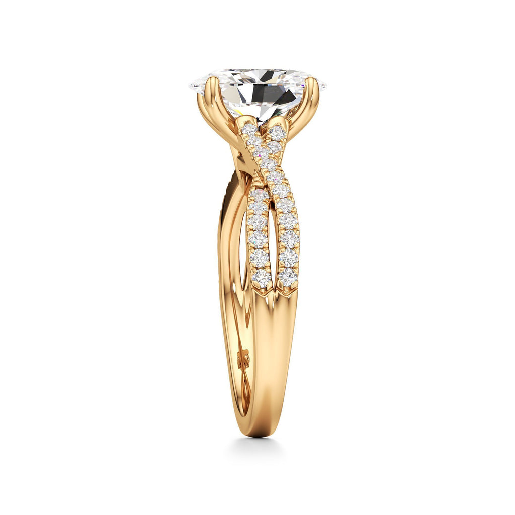 2ct Infinity Ring, IGI Certified Lab Grown Diamond, Twisted Pavé Solitaire 2ct Yellow Gold Oval