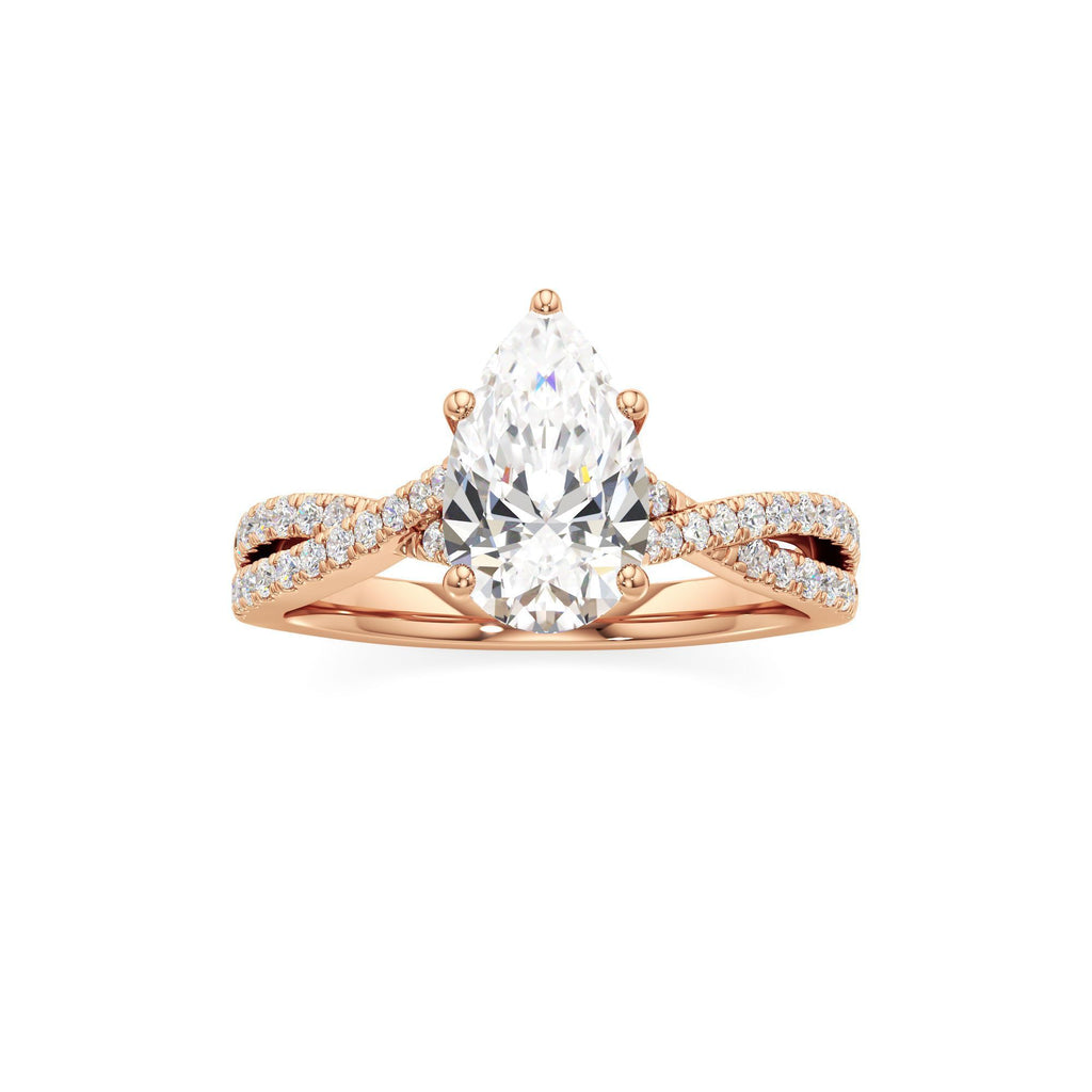 2ct Infinity Ring, IGI Certified Lab Grown Diamond, Twisted Pavé Solitaire 2ct Rose Gold Pear