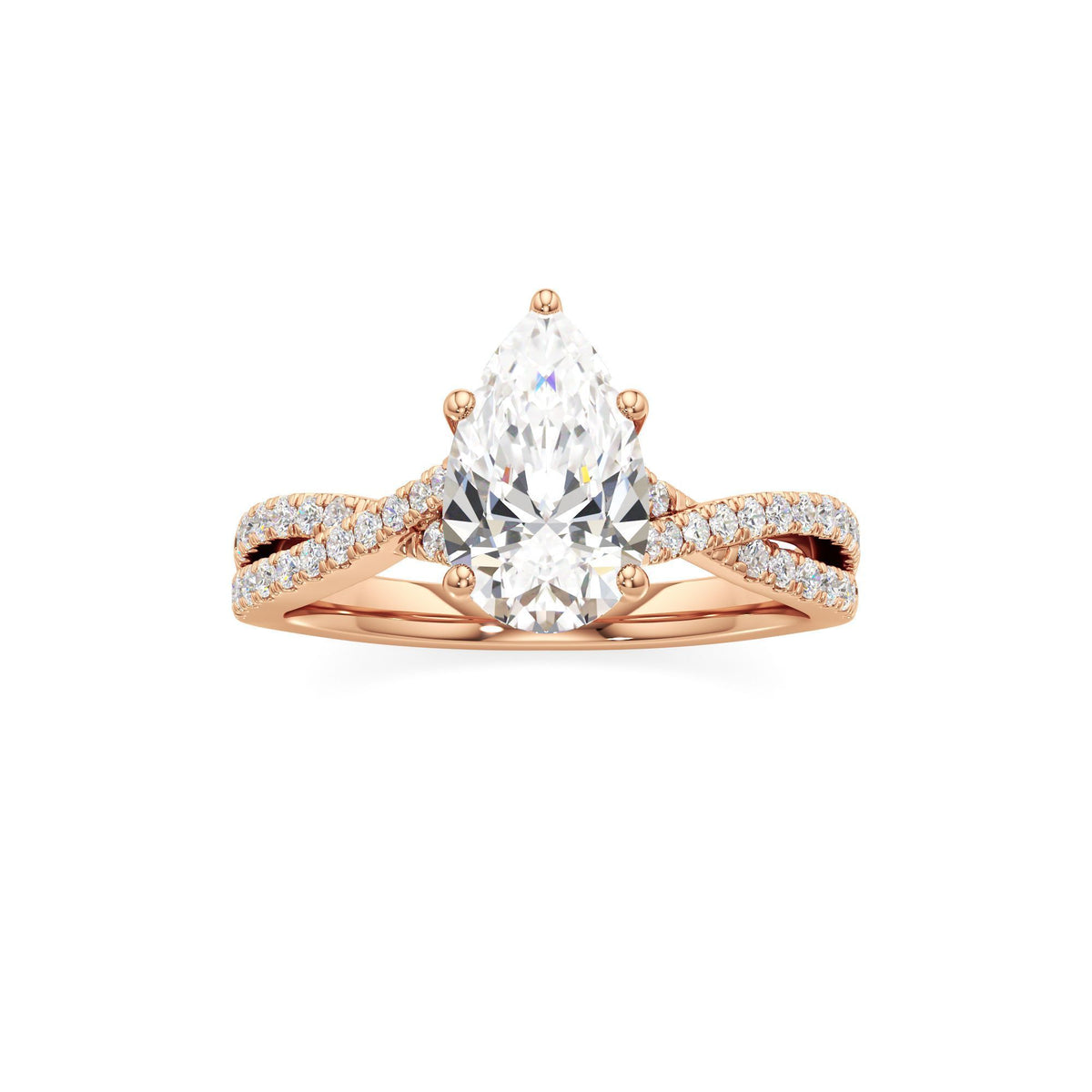 2ct Infinity Ring, IGI Certified Lab Grown Diamond, Twisted Pavé Solitaire 2ct Rose Gold Pear