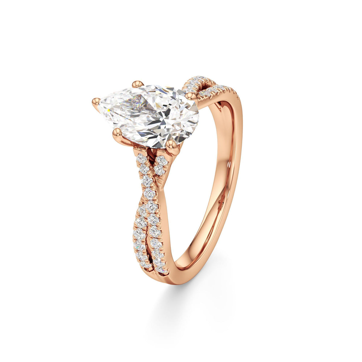2ct Infinity Ring, IGI Certified Lab Grown Diamond, Twisted Pavé Solitaire 2ct Rose Gold Pear